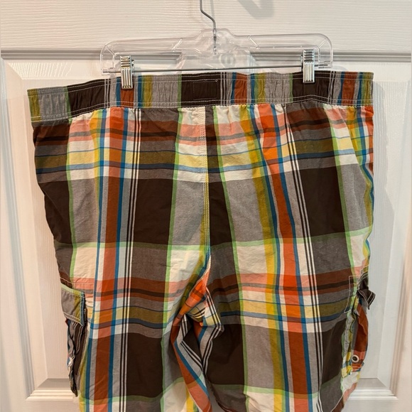 Old Navy Mens XL Swim Board Shorts Mesh Lined Orange Plaid Cargo Pocket Swimsuit - Picture 2 of 10